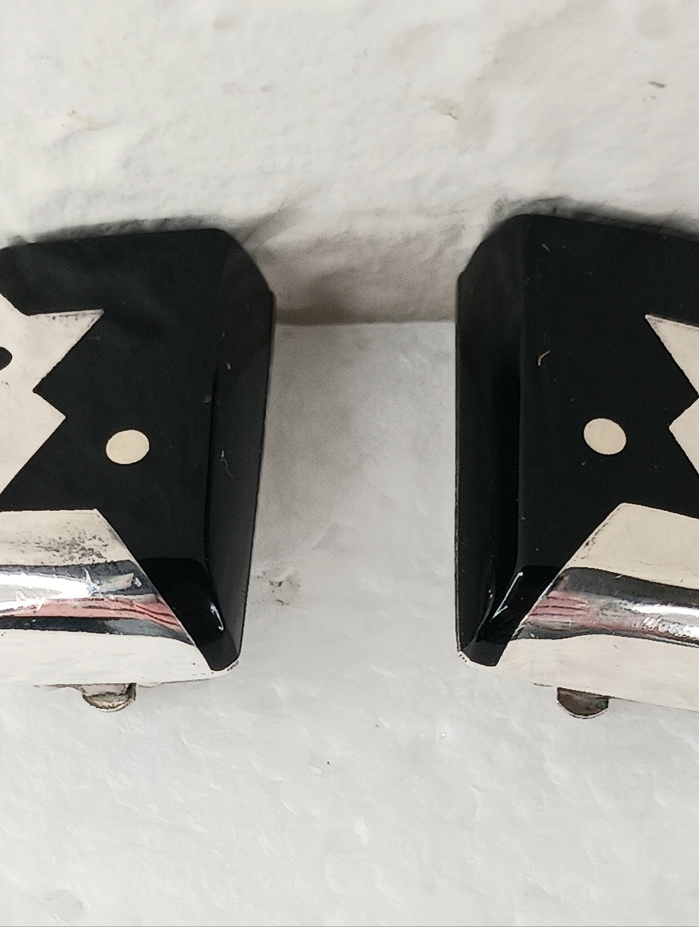 Earrings Clip Vintage Mexico 925 Black Onyx Geometric Mountains Face Modernism